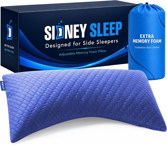 Sidney Sleep Pillow for Side and Back Sleepers - Comfort for Neck and Shoulder Pain - Adjustable and Customizable Shredded Memory Foam Filling - King Size - Extra Foam Fill Included (Blue, King)