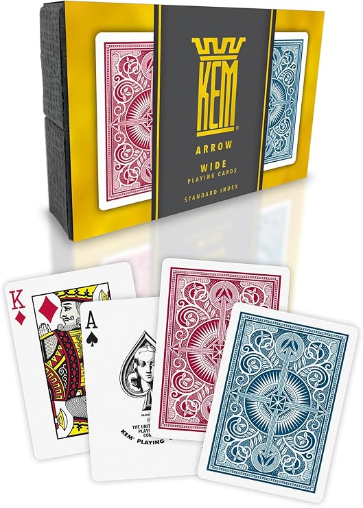 KEM Arrow Red and Blue Plastic Playing Cards, Standard Index, Poker Size, Premium Casino Grade Poker Cards, 2 Decks