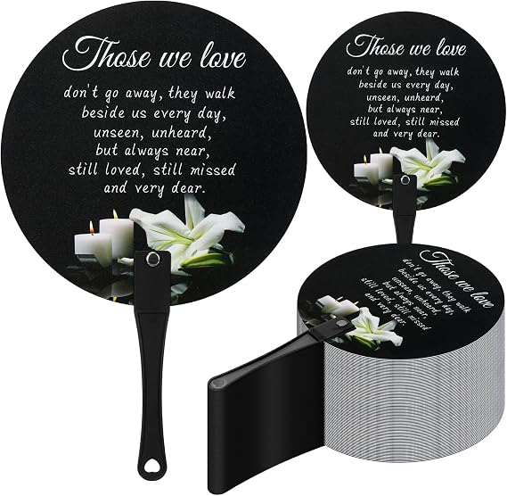 AceOrbit 50 50 Pack Funeral Fans Bulk Memorial Hand Fans Service, Black | Personalized Sympathy Gifts for Guests, Condolence Favors with Those We Love Quote, Memorial Supplies, Handheld Design