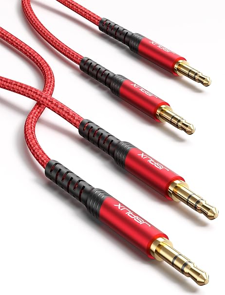 JSAUX 3.5mm AUX Cable 2 Pack 4FT TRS Auxiliary Audio Copper Shell Hi-Fi-Red