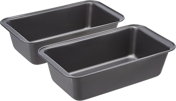 Amazon Basics Rectangular Nonstick Bread Loaf Pan for Baking Meatloaf with Even Heat Distribution, 9.5 x 5 Inch, Gray, Set of 2