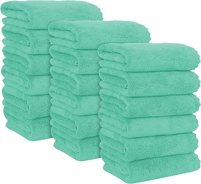 MOONQUEEN 18 Pack Premium Hand Towels - Quick Drying - Microfiber Coral Velvet Highly Absorbent Towels - Multipurpose Use as Hotel, Bathroom, Shower, Spa, Hand Towel 16 x 28 inches Aqua Green