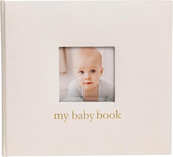 Pearhead Ivory Linen Baby Memory Book, 4x6 Photo Cover Insert