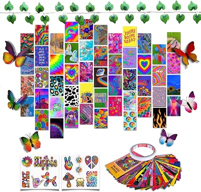 Indie Decor Wall Collage Kit Aesthetic Pictures, Indie Posters For Kidcore Room Decor, Dreamcore Aesthetic Room Decor For Teen Girls Bedroom, Trippy Decor Picture Cute Photo