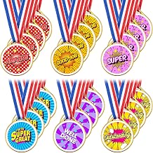 Sinmoe Gold Plastic Medals for Sports Day Children Kids, Assorted Stickers Star and Neck Ribbon Medals for Students Prizes, School Awards Classroom Party Games Gifts