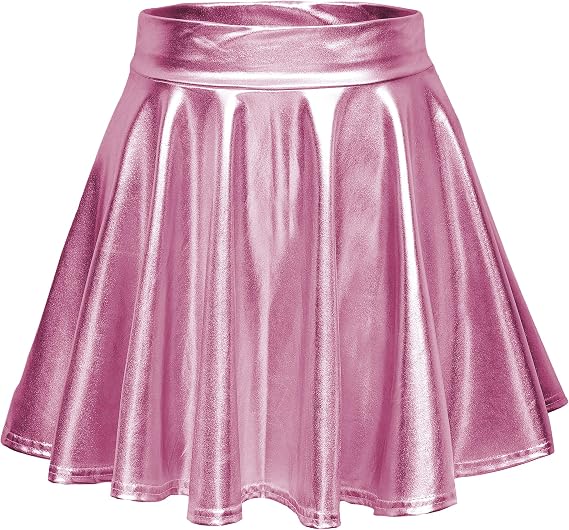 Women's Shiny Metallic Mini Skirt Elastic Waist Flared Pull-On Skater Skirts