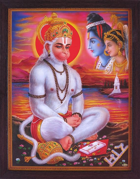 SANVIKA Handicraftstore Hanumna in Various Posture During Ram Banvas, a Holy Hindu Religious Poster Painting with Frame for Worship Purpose (220-2) (220-44)