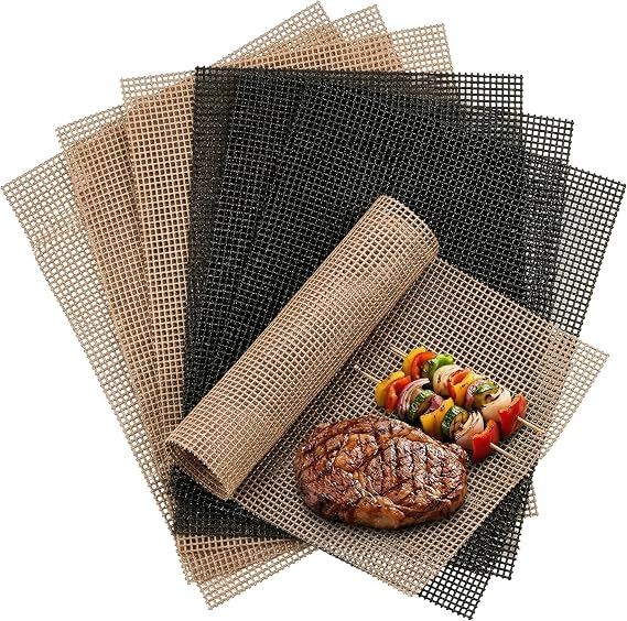 Kingrol 6 Pack Non-Stick BBQ Grill Mesh Mat, 15.75" x 13", Safe for Gas, Charcoal, Pellet & Smoker Grills