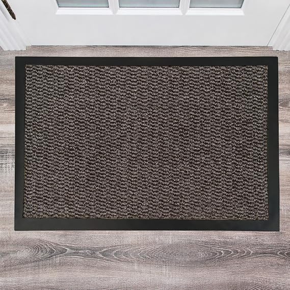 ULTRALUX Indoor Door Mat 24 x 35 Non-Slip Vinyl Backed Entry Rug Doormat, Brown Absorbent Dirt Trapper Entrance Mat, Front Door Welcome Mat, Inside Entry Rug