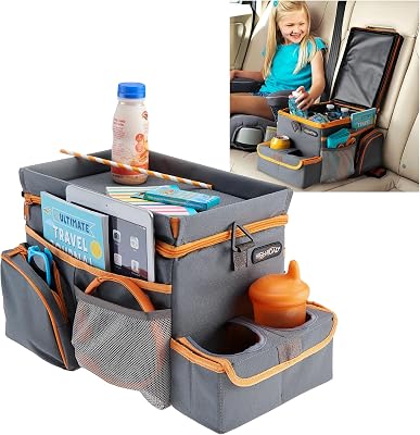 High Road CarHop Car Seat Organizer for Kids and Adults with Cup Holder Tray, Side Pockets and Cooler Compartment Medium, Gray
