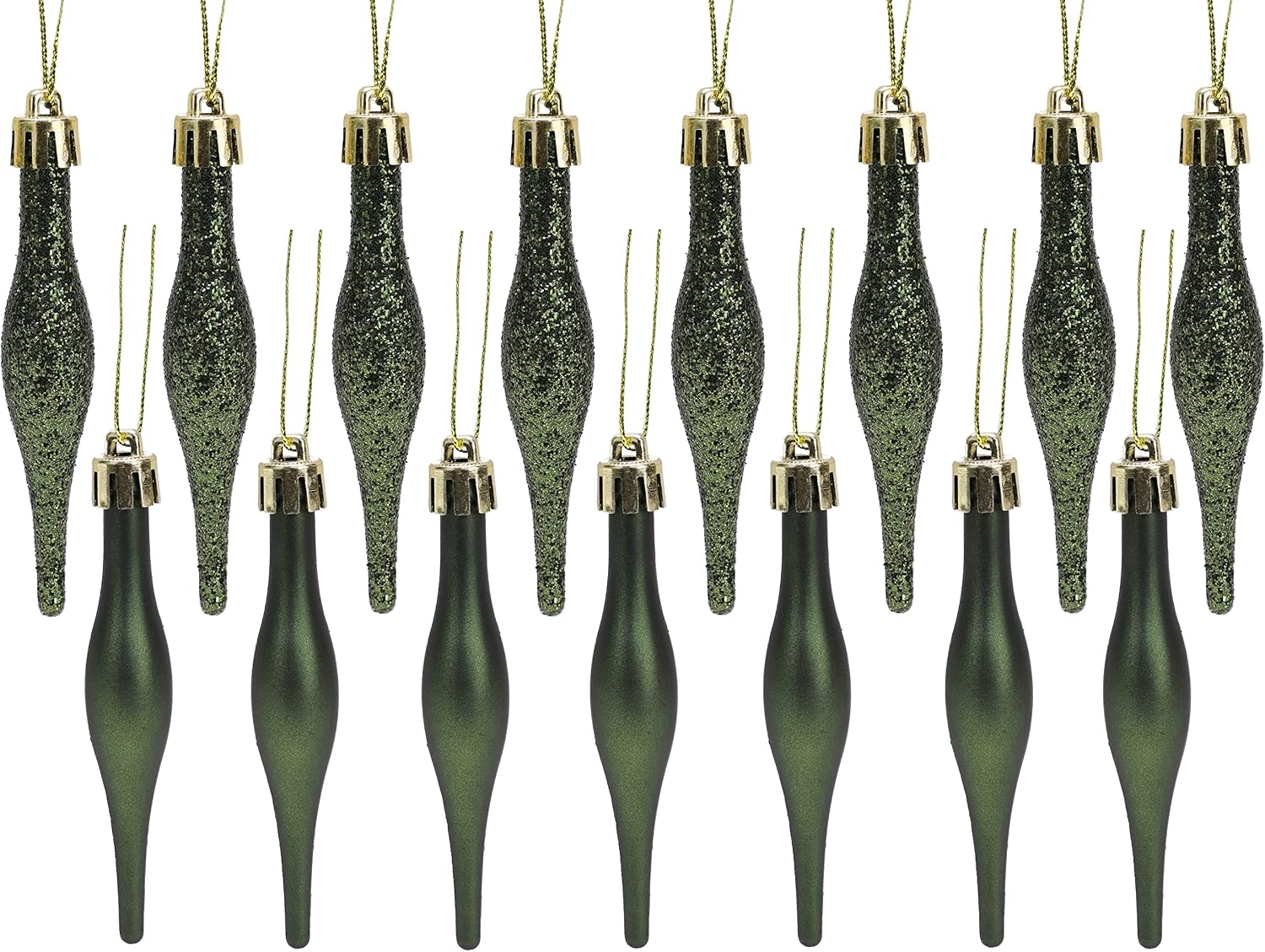 Christmas Concepts® Pack of 15-8.5cm, 85mm 3.4 Droplet Baubles - Matte & Glitter Design - Christmas Ornaments Forrest Green
