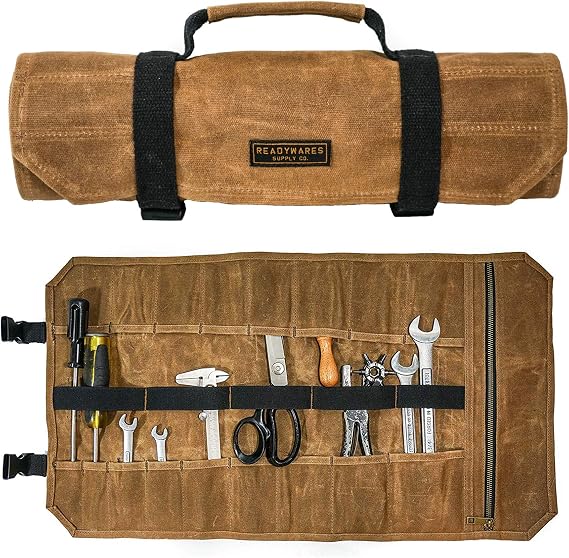 Readywares Tool Roll Bag | Heavy Duty Waxed Canvas Tool Roll with 18 Pockets and Pouch, Durable Canvas Tool Organizer with YKK Zipper, Built Tough for Tradesmen and Everyday Work