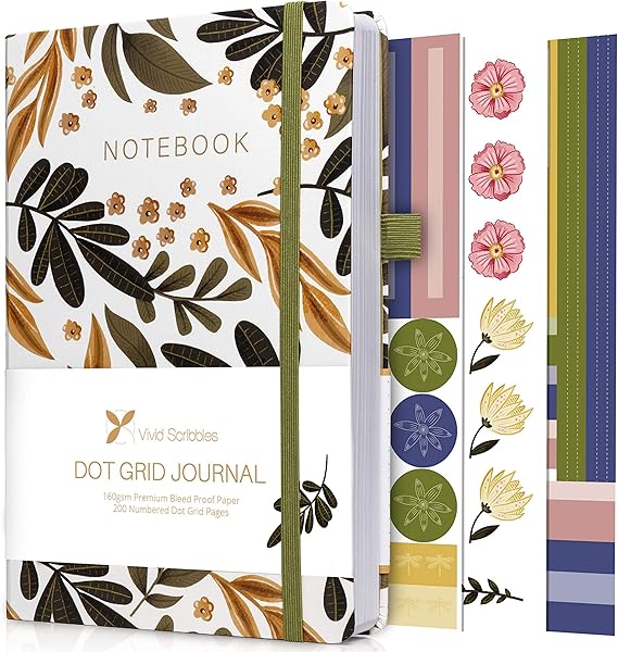 VIVID SCRIBBLES Dotted Journal 160gsm Bleed Proof Thick White Paper 200 Numbered Dot Grid Pages 5.8 x 8.3 inch Dotted Notebook