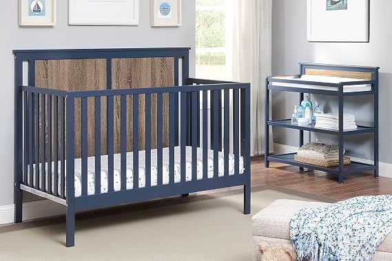 Suite Bebe Connelly 4 in 1 Convertible Baby Crib in Midnight Blue with Vintage Walnut
