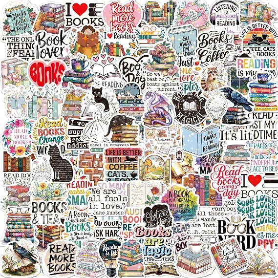 250 PCS Book Stickers for Kindle, Holographic Bookish Sticker Pack for Adult Women Laptop Reader Book Lover Gifts, Waterproof Glitter Vinyl Stickers Decal for Laptop Water Bottles Journal Scrapbook