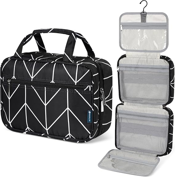 PAVILIA Hanging Toiletry Bag for Women, Makeup Organizer, Chevron Black