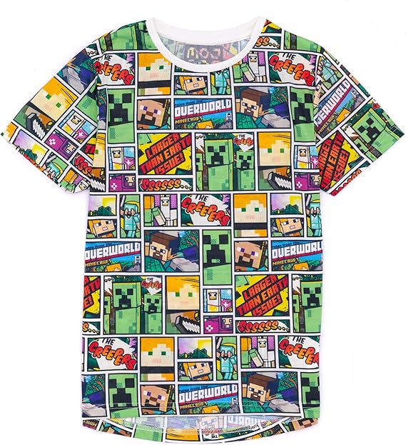 Minecraft T-Shirt Sprites Characters Gamer Gifts Boys Black Short Sleeve Top