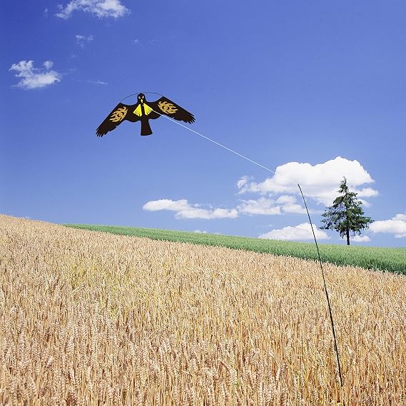 Birds Scaring Hawk Flying Kite with Pole Simulated Hawk Flash Reflective Scare Wind Power Professional Pigeon Scarer Device for Outdoor Home Garden Farm Scarecrow