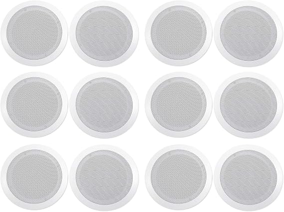Rockville CC65T White 6.5" 70V Restaurant Ceiling Speakers, 12-Pack | Commercial,Adjustable Tap 2.5W, 5W, 10W, 15W, 20W, 8 Ohm 40W, 2-Way Design, Aimable Tweeter, Paintable Grills