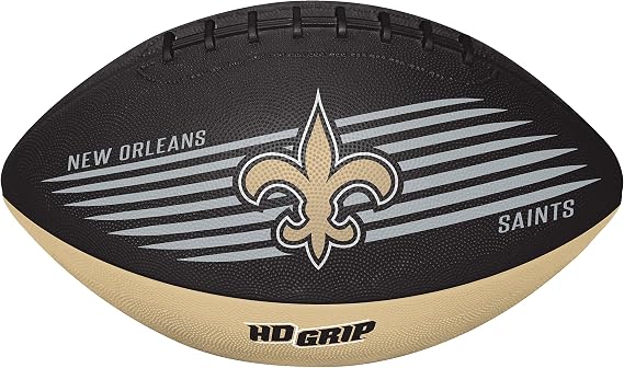 Rawlings NFL Downfield Youth Size Football with 5X HD Grip, New Orleans Saints