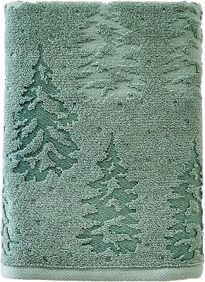 SKL Home FallChristmasWinter Wispy Trees Premium Cotton Blend Bath Towel, 500 GSM, Soft & Absorbent Jacquard, Sage