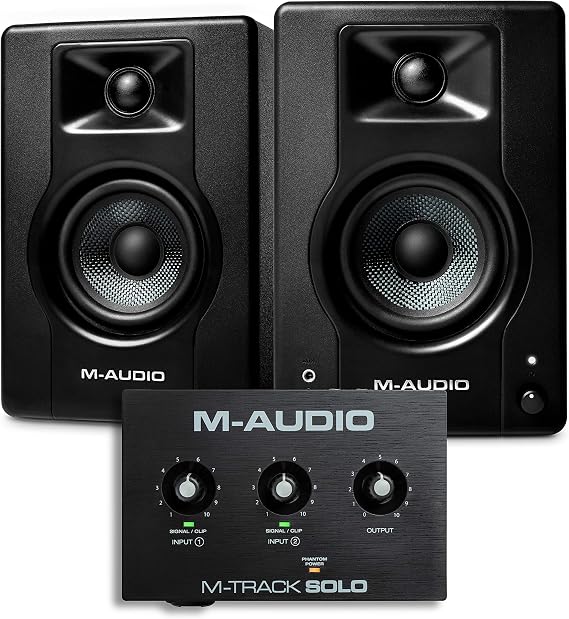M-Audio Recording, Streaming and Podcasting Bundle M-Track Solo USB Audio Interface and 120W BX4 Stereo Speakers, Plus a Software Suite Included