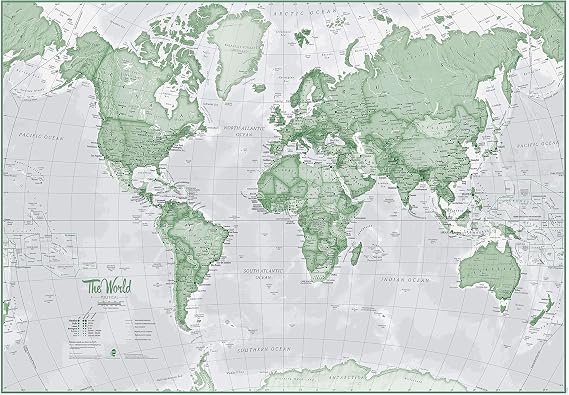 World Green Wall Map Paper 24 x 18 in