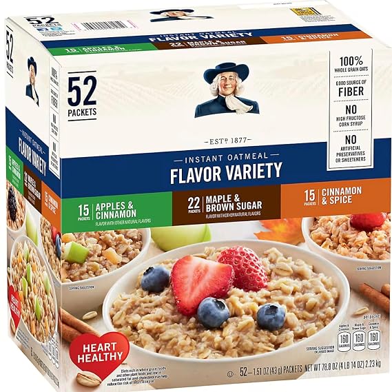 Quakers Instant Oatmeal, Variety Pack, 1.51 oz., 52 pk.