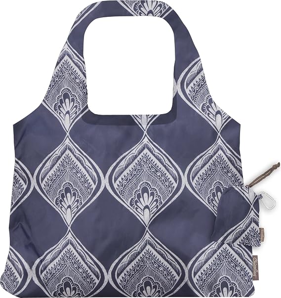 ChicoBag Vita Designer Reusable Tote Bag with Carabiner Clip | Compact Reusable Shopping Bags | Eco Friendly | Peacock Bandana