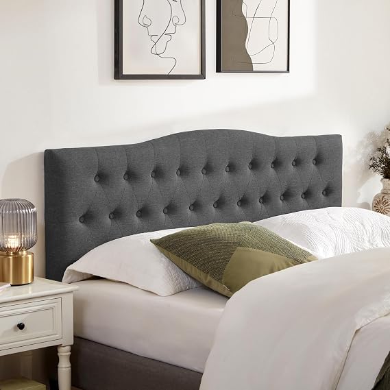 Tufted Headboard King Size, Solid Wood Adjustable Height Head Board, Black