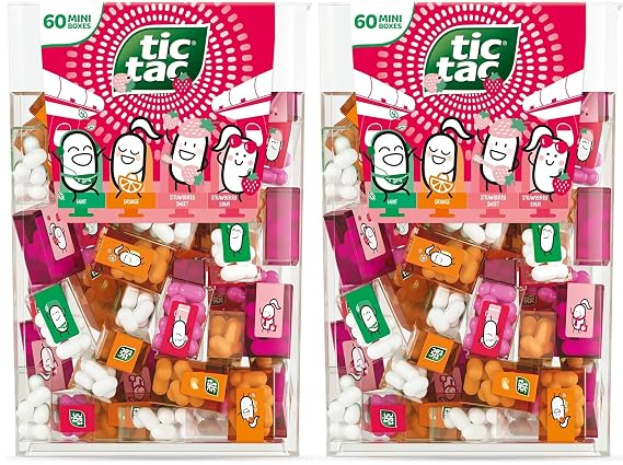 Bulk Travels Mini Packs candy Individual Assorted Flavor Candies Packets Large Spender Box (120 Mini Packs - Strawberry Sweet Strawberry Sour Mint Orange)