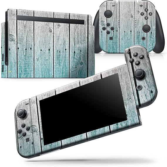 Design Skinz - Compatible with Nintendo Switch OLED Console + Joy-Con - Skin Decal Protective Scratch-Resistant Removable Vinyl Wrap Cover - Trendy Teal to White Aged Wood Planks