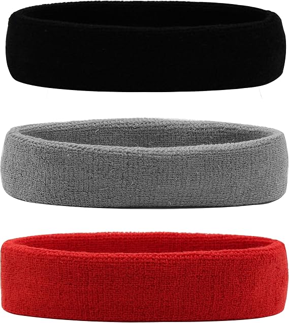 HANERDUN Sports Sweatbands Headbands Breathable Terry Cloth Sweat Head Bands for Men and Women Running Work Out Yoga Exercise Tennis