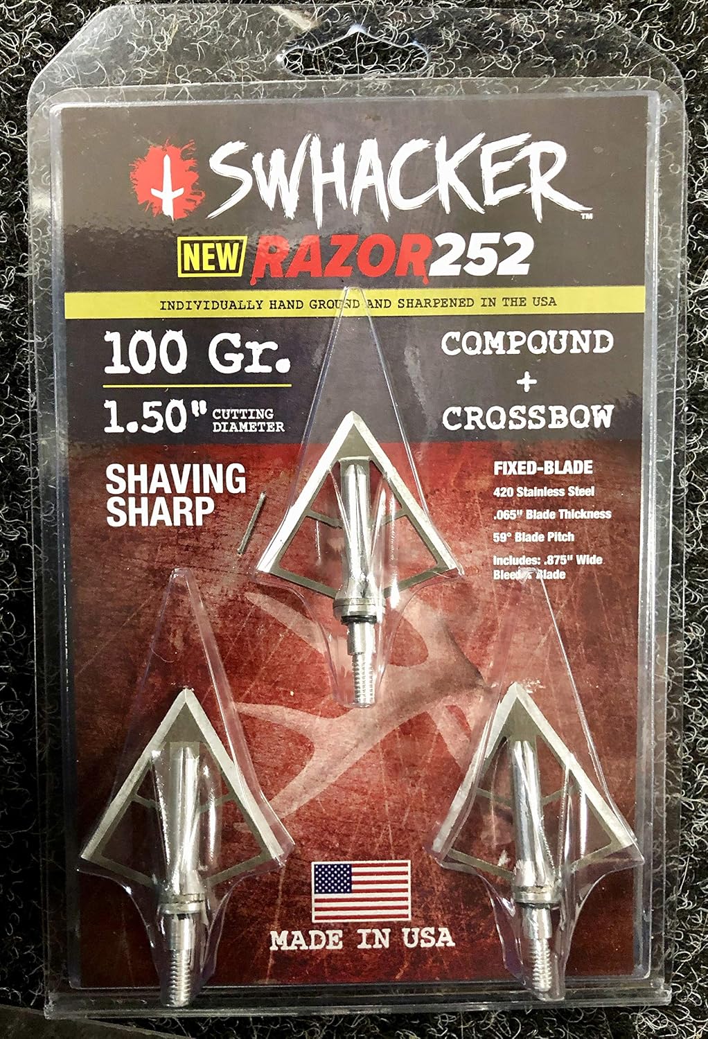 Swhacker Razor Series #252 | 4-Blade Broadheads, 100 Grain, 1.5 Cut, 59 Blade Angle | Precision Fixed Blade Performance