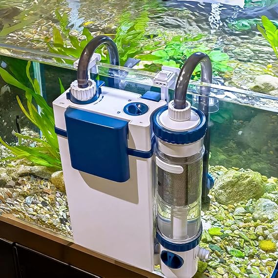 Hang On Back Aquarium Filter with Fish Waste Separator, All-in-One Quiet Fish Tank Filter with Aeration & Surface Oil Skimmer, Adjustable Flow Telescopic Intake 3-Stage Filtration (6W)