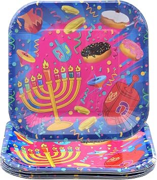Izzy 'n' Dizzy Hanukkah Plates - Chanukah Paper Goods - 7 Inch - Serves 10