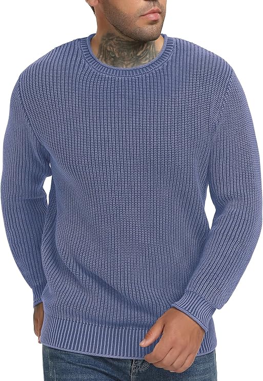 NITAGUT Men's Crewneck Sweater Soft Casual Classic Pullover Washed Knitwear Sweaters with Ribbing Edge