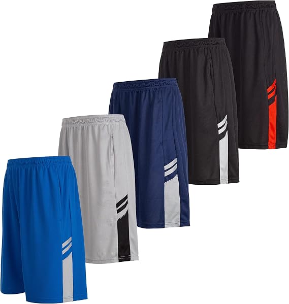 Essential Elements Mens 5 Pack Dry-Fit Athletic Performance Gym Shorts