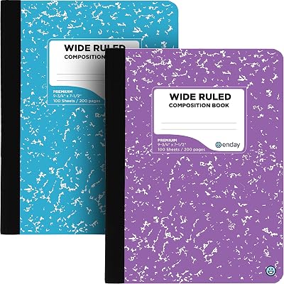 Enday Composition Notebooks Wide Ruled Paper, Colored Marble Composition Notebook Covers, 100 Sheets 200 pages Composition Books, Marble Notebooks Wide Ruled For School, Blue And Purple, 2 Pack