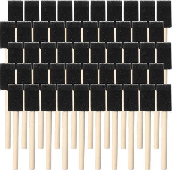 Foam Paint Brushes, 50 PCS, 1" Wide Head with Wooden Handle | Bulk Disposable Sponge Brushes For Acylic Painting, Staining, Varnish, Gluing And DIY Craft Projects.