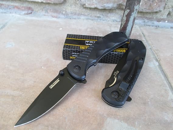 TAC-FORCE Assisted Opening Linerlock Fingerprint Black Design A/O Speed Rescue Knife