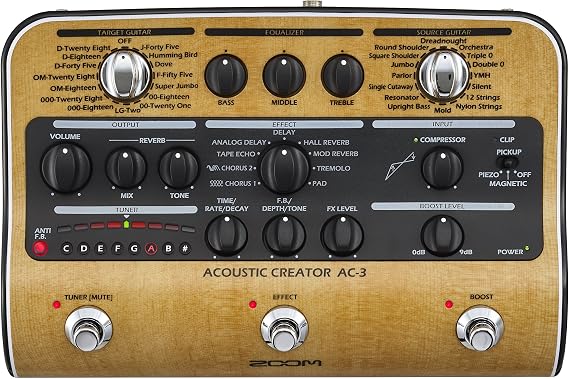 Zoom AC-3 Acoustic Pedal for Guitar with DI, Acoustic Modeling, 9 Effects