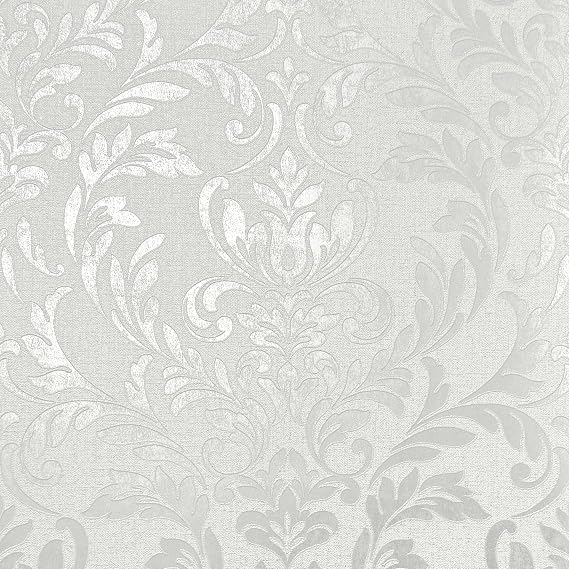Fine Decor FD43988 Azara Damask Luxury Textured Vinyl Wallpaper, Light Grey