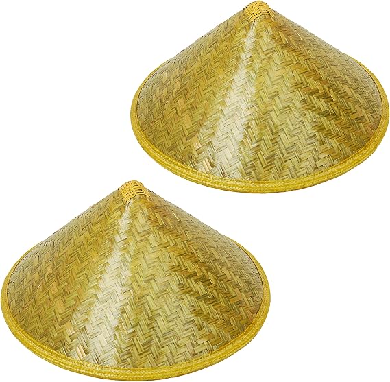 2 Pack Chinese Bamboo Hat Farmer Rice Hat Oriental Asian Japanese Garden Fish Conical Cap Green