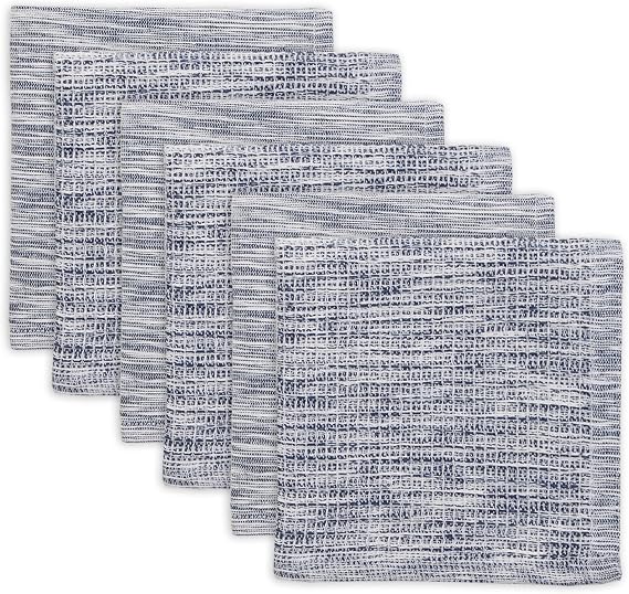 DII Recycled Cotton Kitchen Collection Absorbent Tonal Waffle, Navy, Dishcloth Set, 12x12, 6 Piece