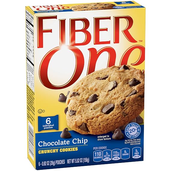 Fiber One Snacks Chocolate Chip Crunchy Cookies Pouches, 5.52 Ounce