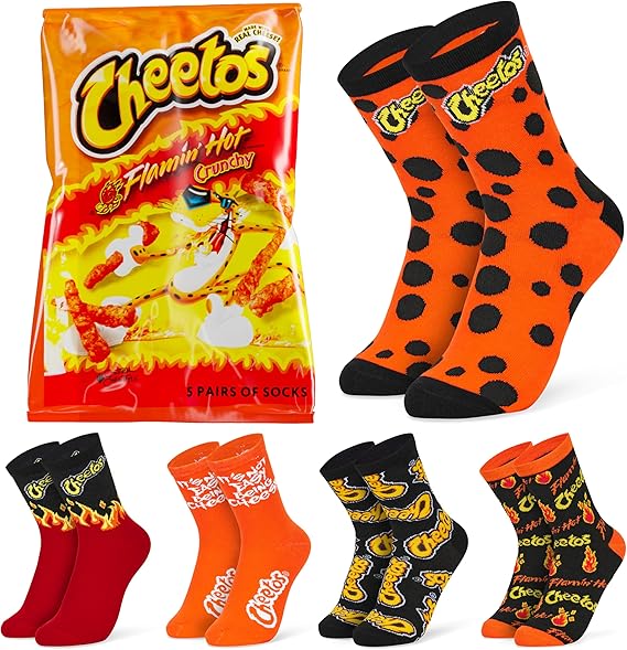 Cheetos Funny Socks for Women - Calf Length Funky Socks - Novelty Gifts (Orange, 5/9 US)