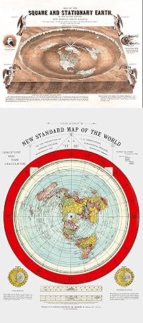 Gleason's New Standard Map Of The World - 24" x 36" | Orlando Ferguson's Map of the Square and Stationary Earth - 24" x 18" (SET OF 2)