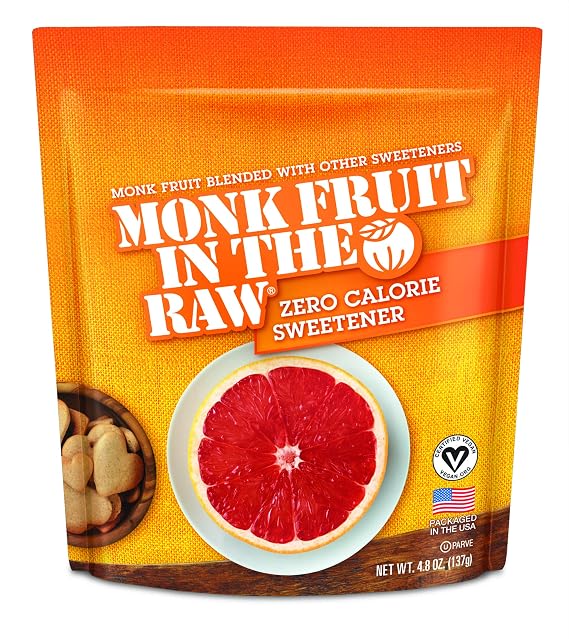 Monk Fruit In The Raw, Monk Fruit Sweetener, No Added Flavors or erythritol, Sugar-Free, Gluten Free, Zero Calorie, Vegan, Sugar Substitute, 4.8 Oz. Baking Bag (Pack of 1)