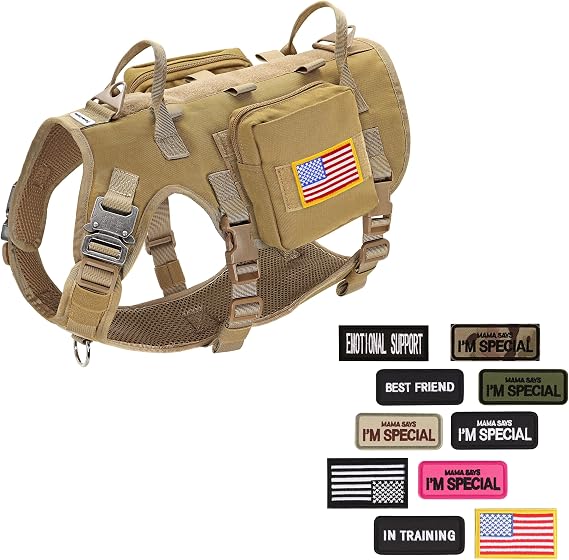 Forestpaw Tactical Dog Harness, Collar, Leash, Backpack & Service Dog Patches for Large Dogs Training